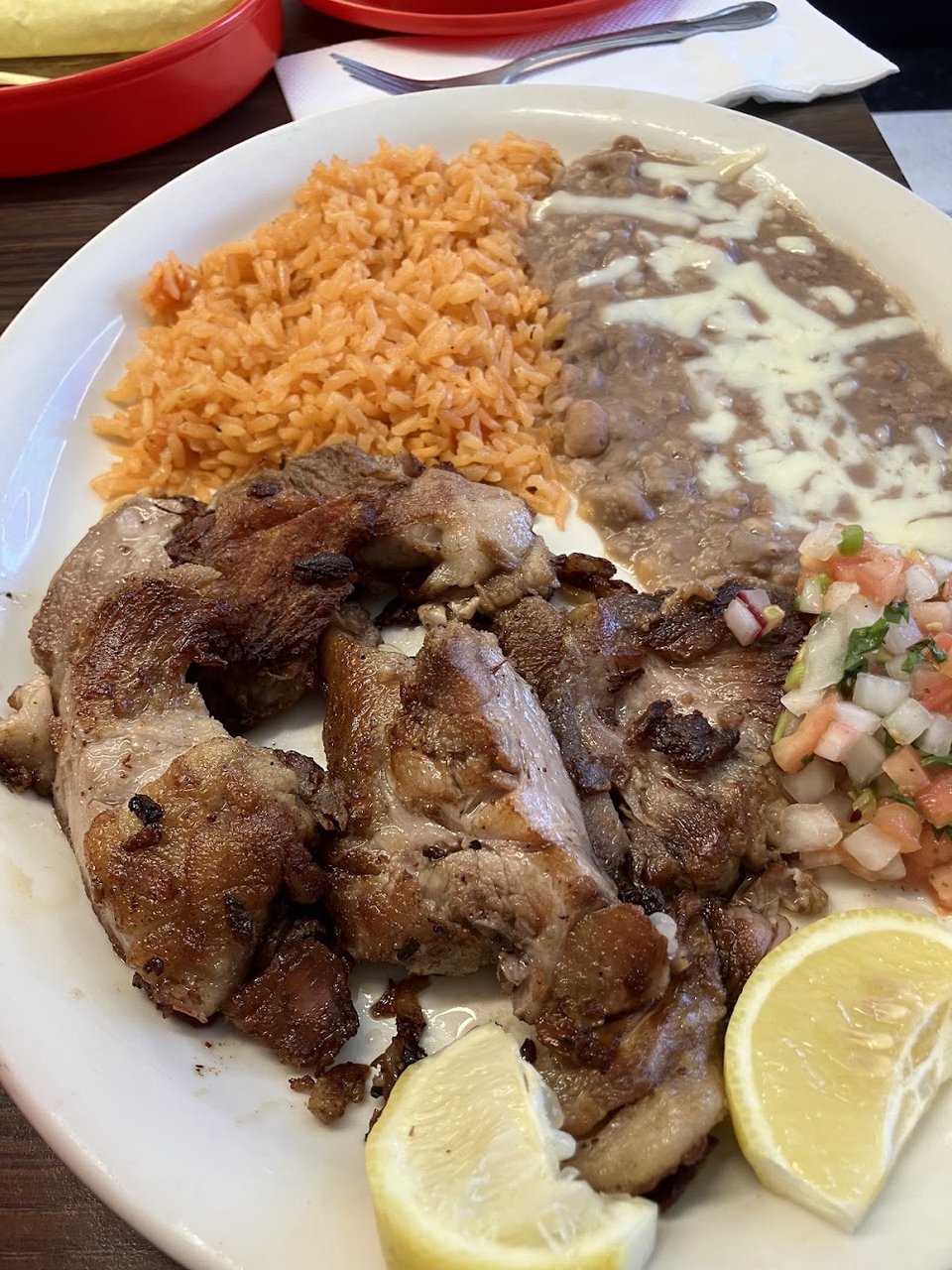 Carnitas Plate with Rice and Beans