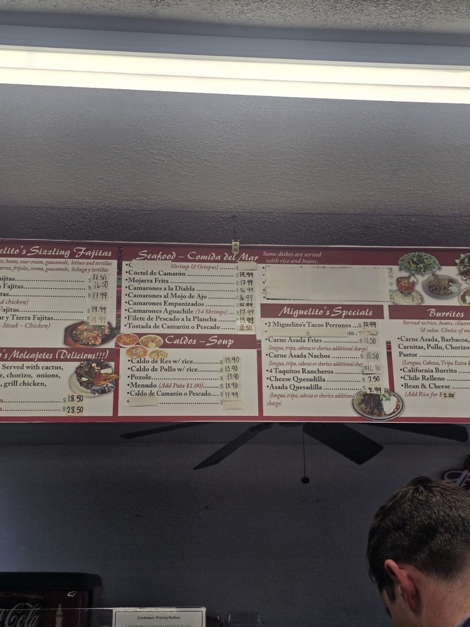 Close-up of Mexican restaurant menu pages