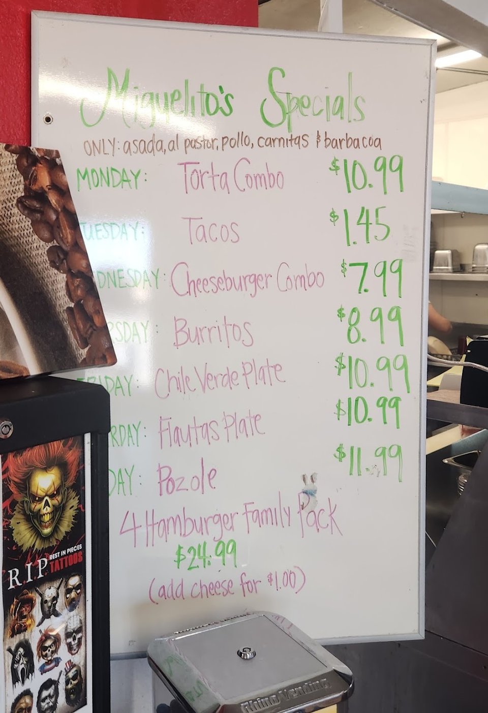 Daily specials listed for breakfast and lunch